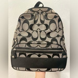 Coach Signature Jacquard Backpack - Black and Gray with Stripe